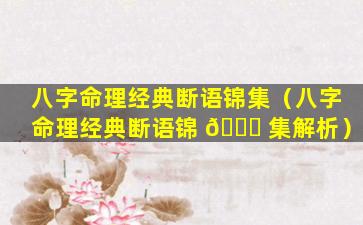 八字命理经典断语锦集（八字命理经典断语锦 🐋 集解析）